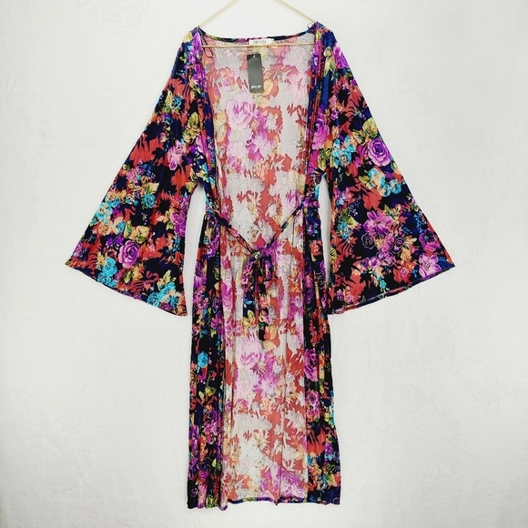 Diffuse Multicolor Bell Sleeve Tie Front Robe Sleepwear 3496 - Picture 1 of 9